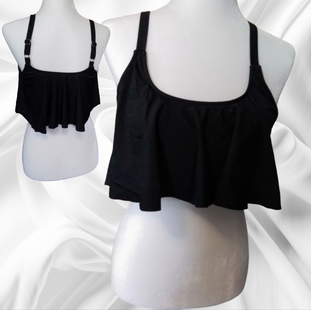 Avid Love Women’s Ruffle Black Bikini Top, Adjustable Straps